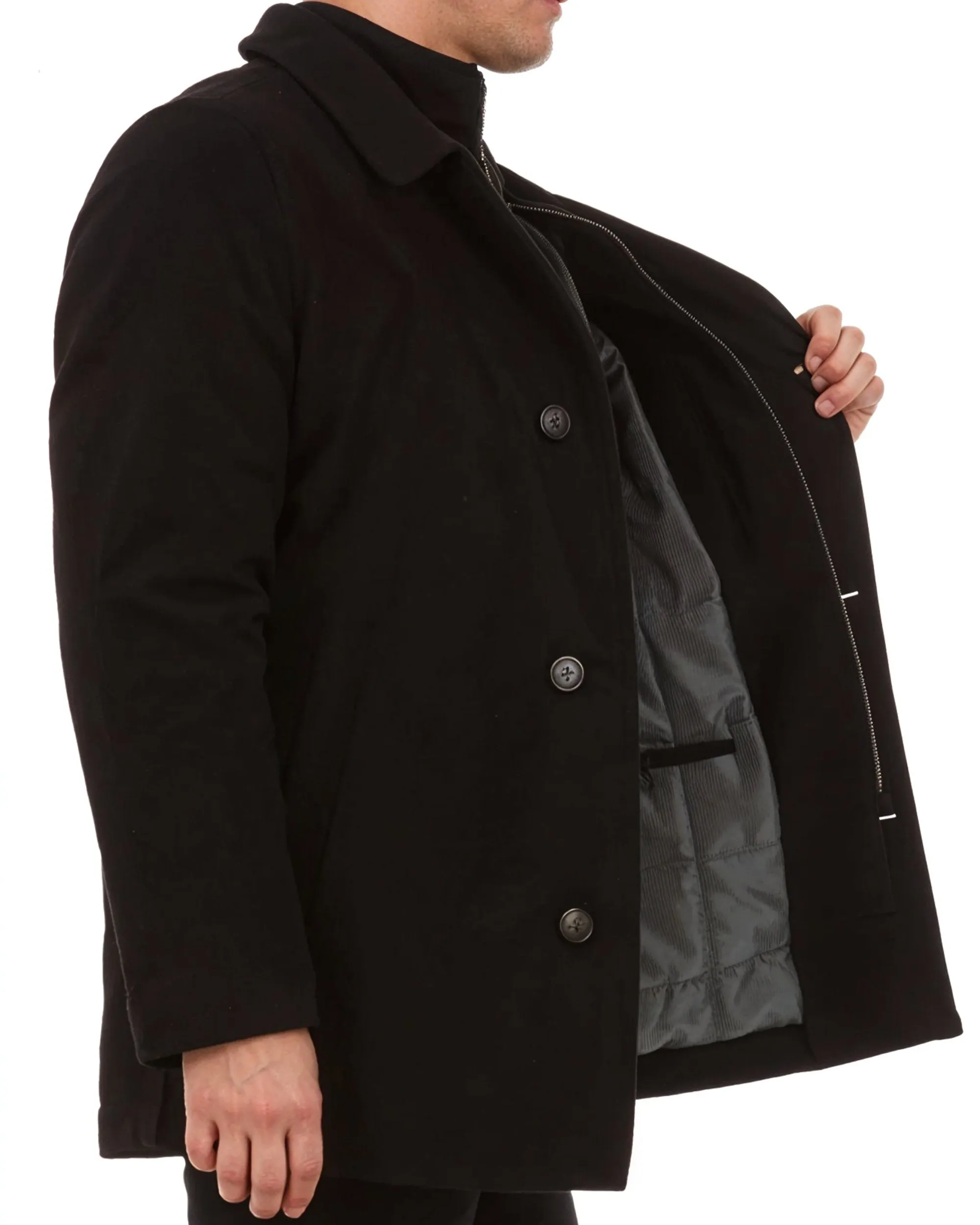 Adam Baker Men's Classic Fit Top Coat Wool Blend Overcoat Car Coat with Bib (Including Big & Tall)