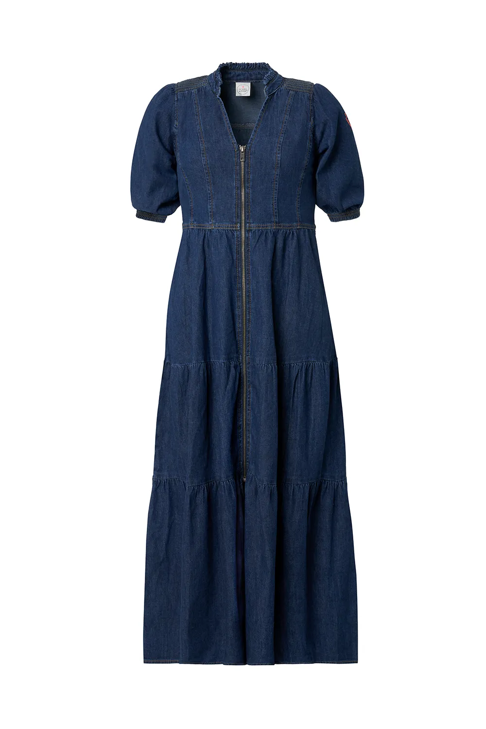 Authentic Indigo Zip Detail Tiered Midi Denim Dress