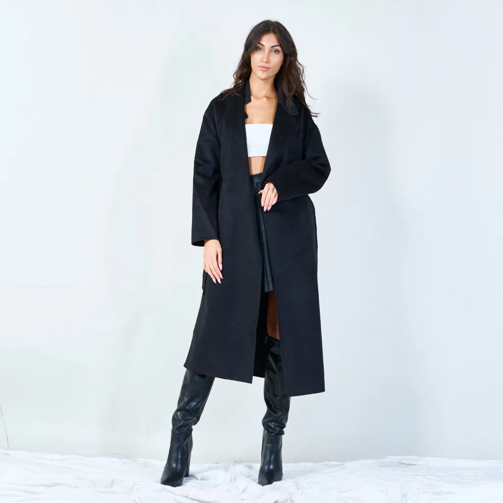 Belted long trench coat wholesale