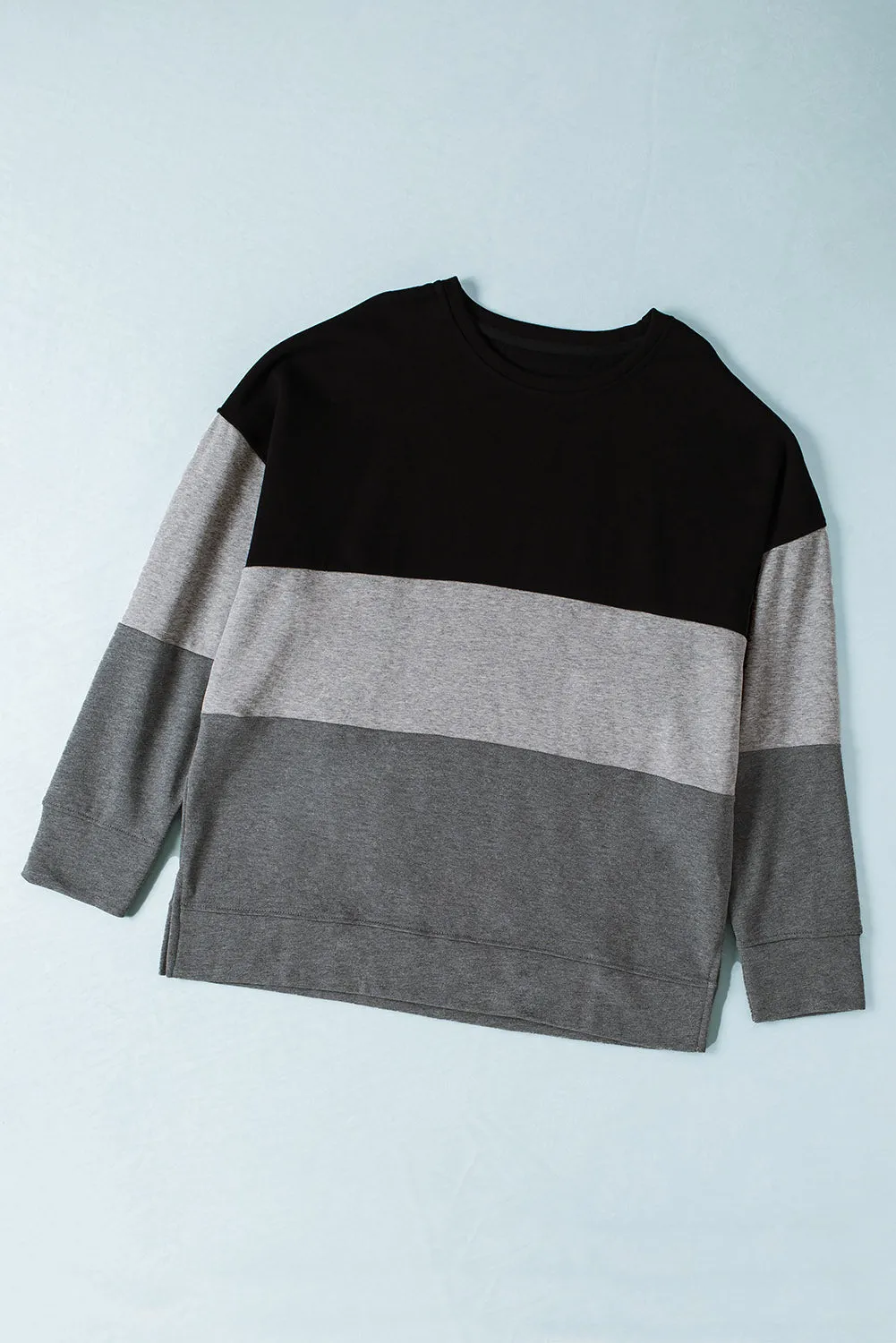 Black Crew Neck Colorblock Plus Size Sweashirt