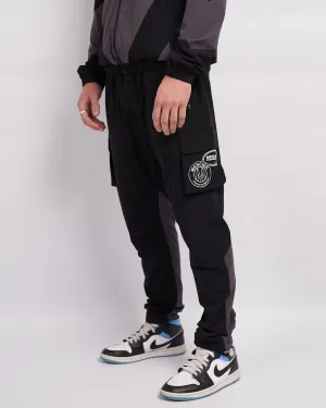 Black Grey Mono Badge Panelled Cargos