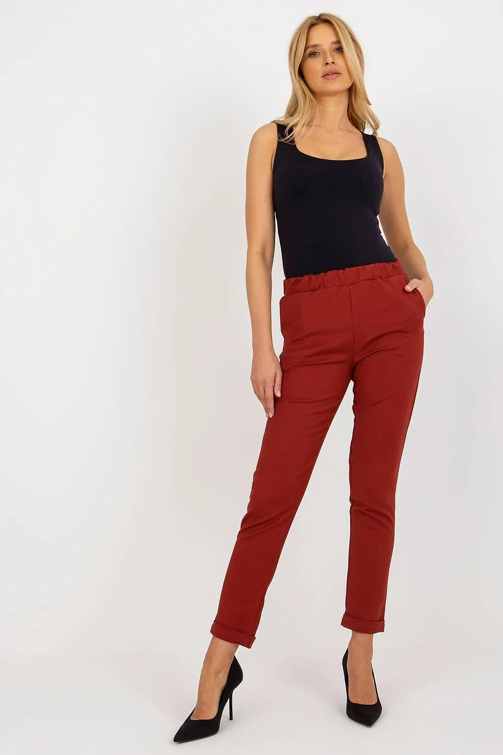 Chic Elastic Waist Women's Wool Blend Trousers for Effortless Style