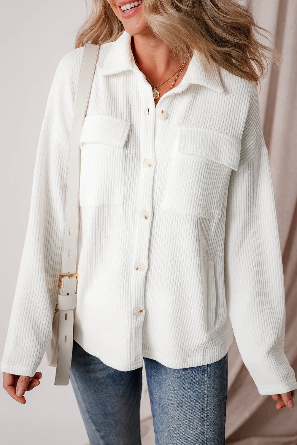 Corduroy Buttoned Long Sleeve Jacket