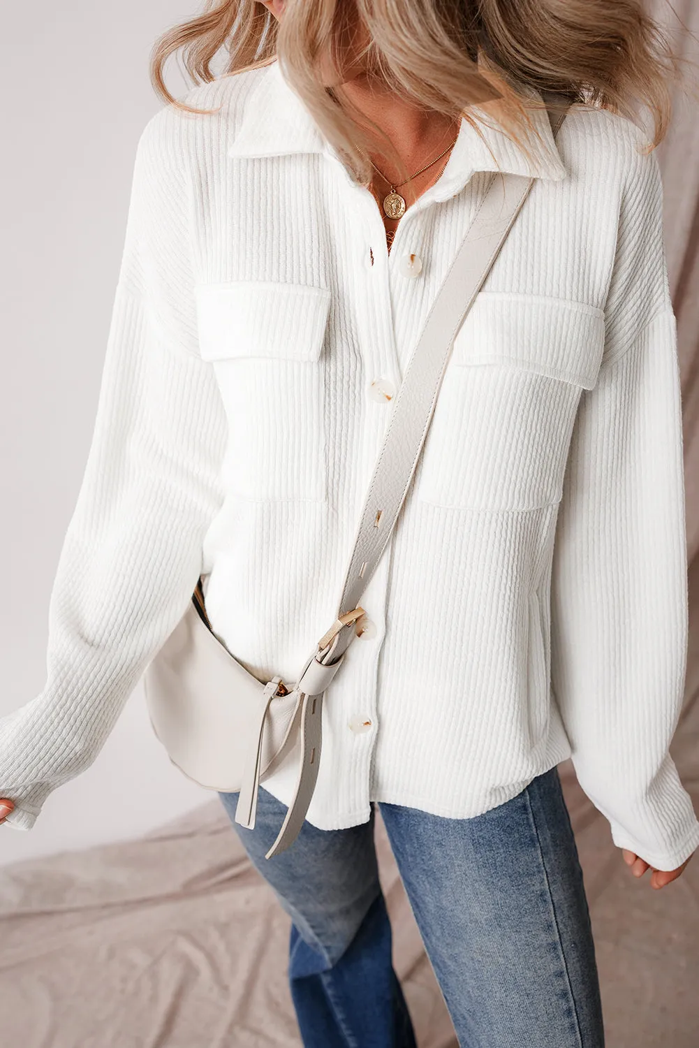 Corduroy Buttoned Long Sleeve Jacket