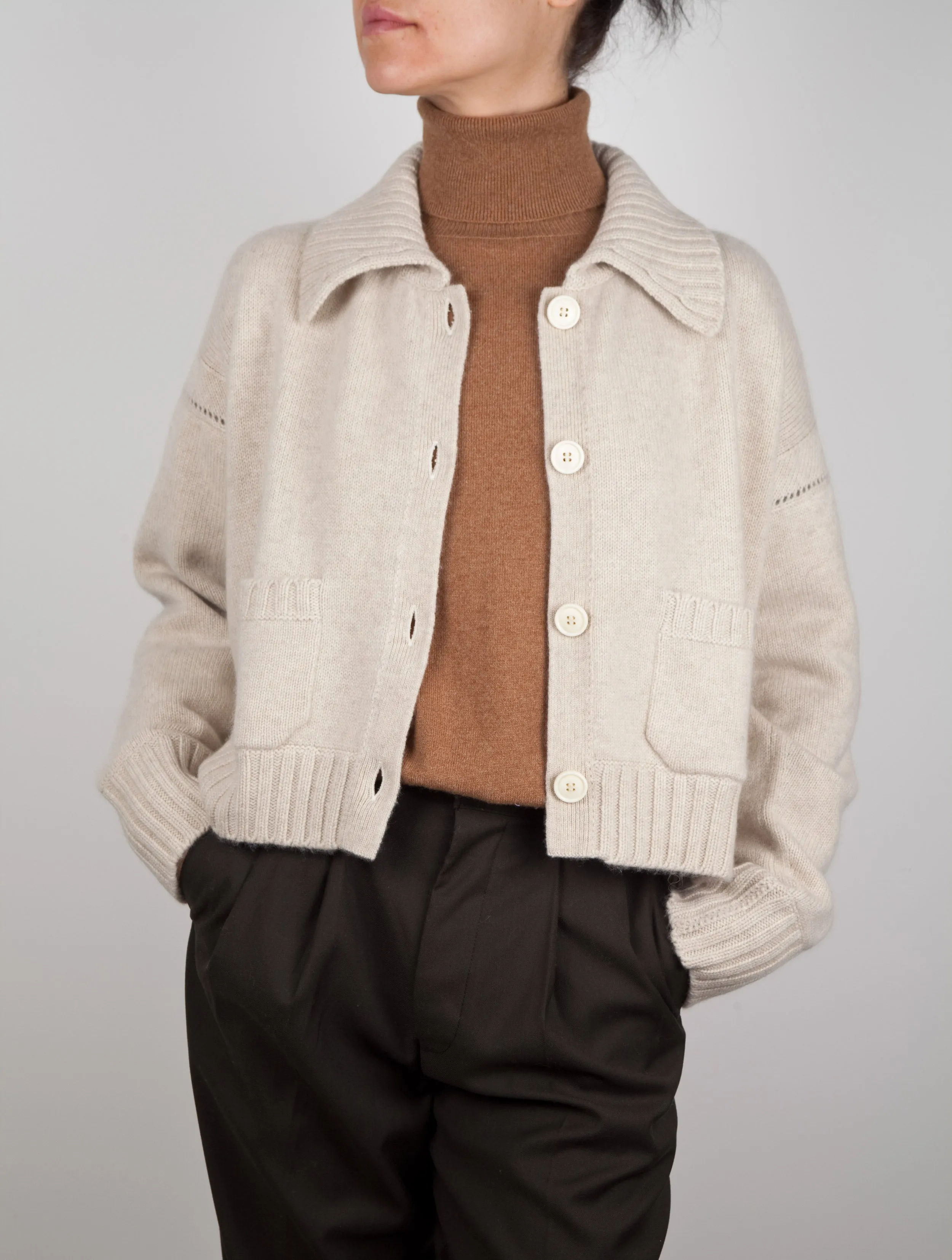 Cropped Chunky Cashmere Cardigan