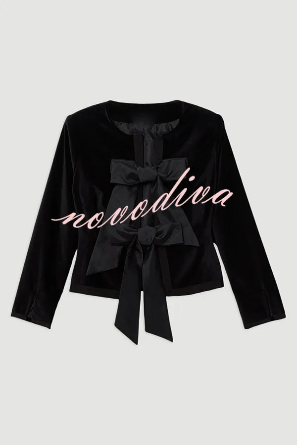 Cue The Cocktails Velvet Tailored Taffeta Bow Detail Peplum Jacket