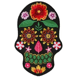 Daniel Smart Flower Skull Embroidered Iron on Patch, Black, 2.6 x 4 inches