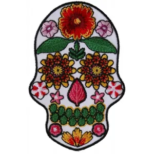 Daniel Smart Flower Skull Embroidered Iron on Patch, White, 2.6 x 4 inches