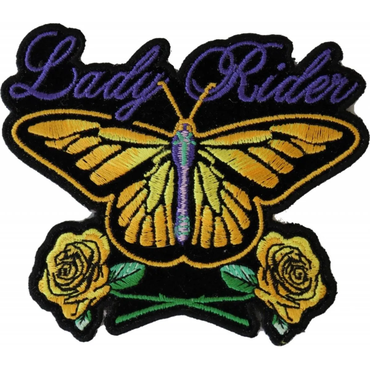 Daniel Smart Lady Rider Butterfly With Yellow Roses Embroidered Iron on Patch, 4 x 4 inches