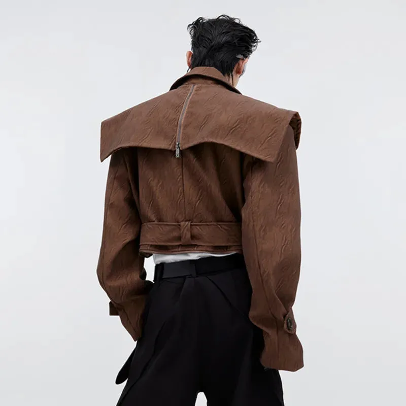 Detachable Men's Windbreakers Niche Design PU Leather Coat Over Knee Cape Silhouette Overcoat 2024 New Fashion Tide 9C1948