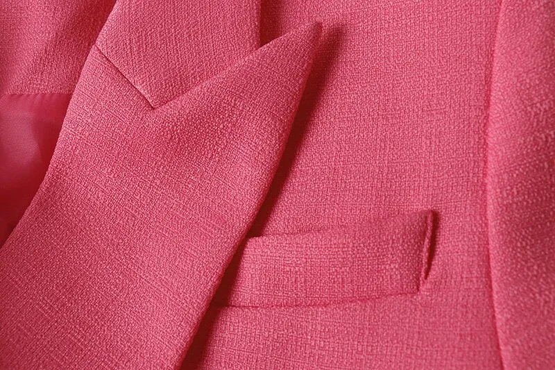 Double-breasted Textured Pink Blazer