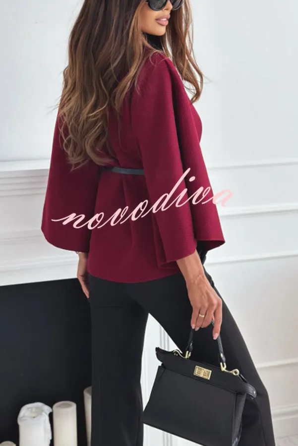 Elegant Moment Woolen Button Turtleneck Belted Oversized Cape