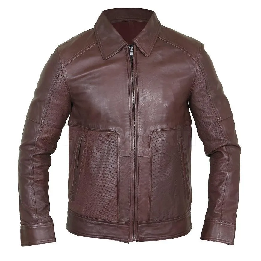 Exquisite Cedar Men’s Leather Jacket with a Shirt Collar