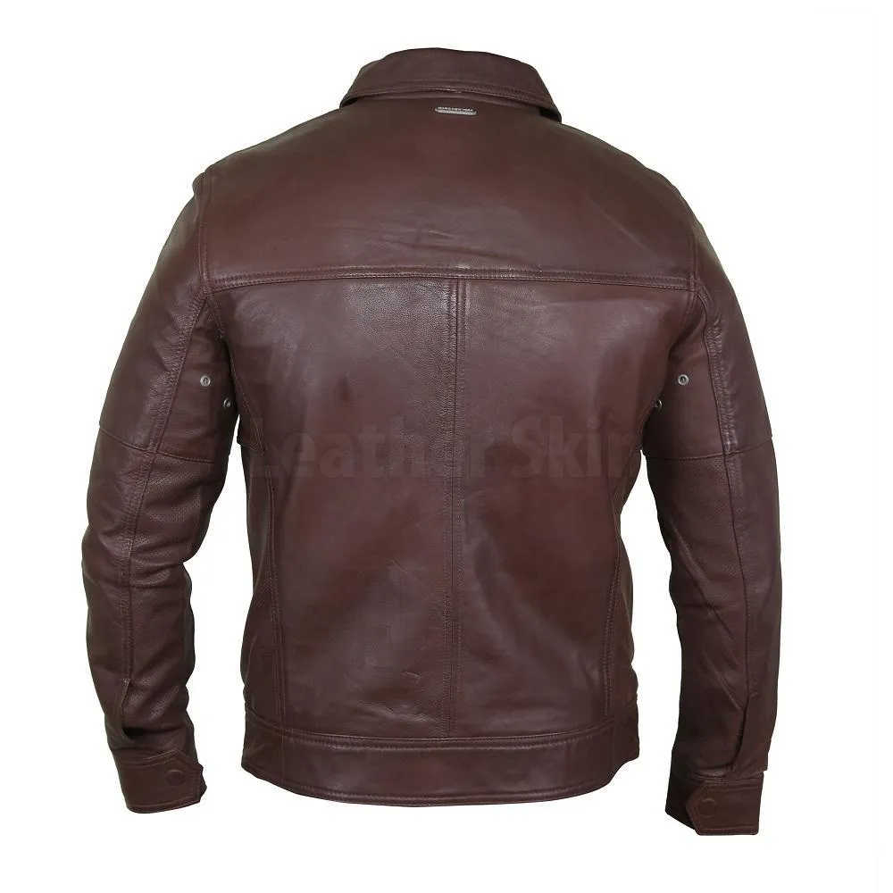 Exquisite Cedar Men’s Leather Jacket with a Shirt Collar