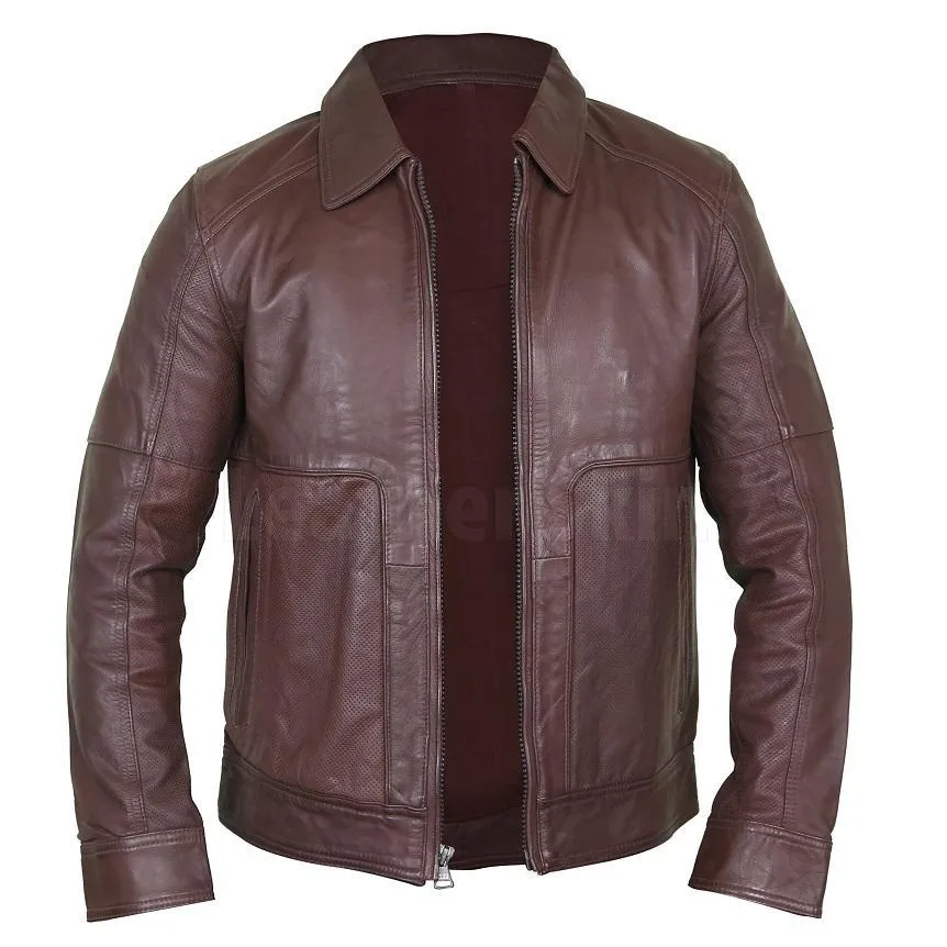 Exquisite Cedar Men’s Leather Jacket with a Shirt Collar