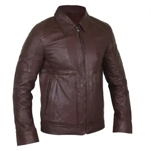 Exquisite Cedar Men’s Leather Jacket with a Shirt Collar