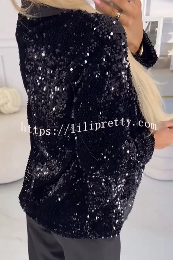 Fashion Sequin Lapel Long Sleeve Casual Blazer