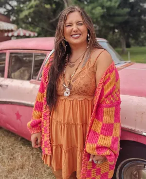 Fucshia Checkered Cardigan