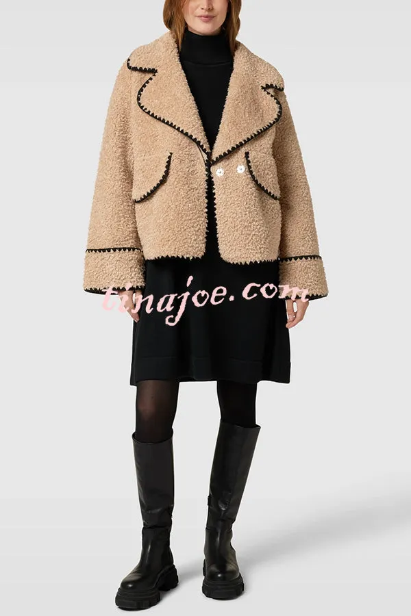 Lamb Wool Casual Lapel Loose Pocket Coat