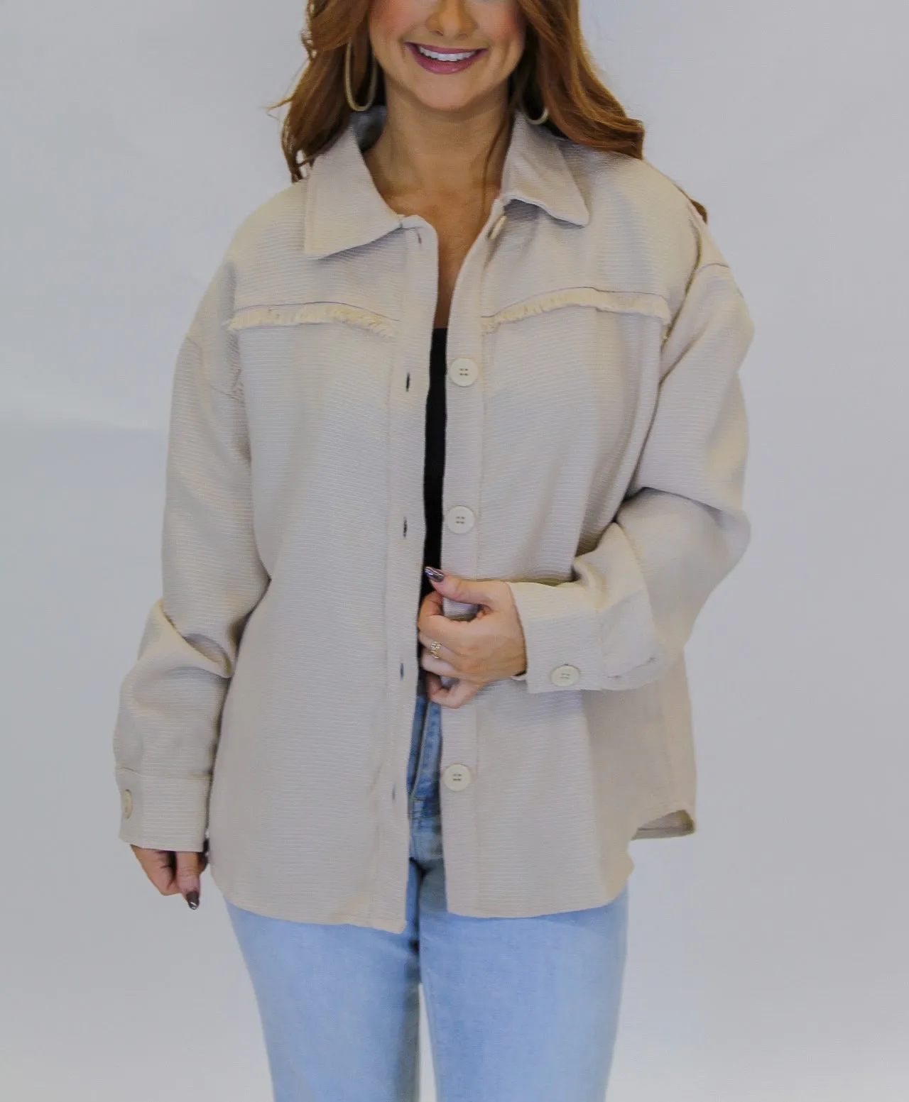 Layton Chic Fray Detail Shacket- Beige