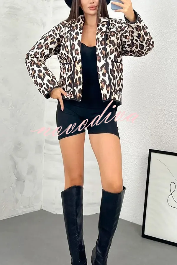 Leopard Print Loose Lapel Pocket Jacket