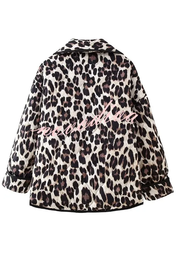 Leopard Print Loose Lapel Pocket Jacket