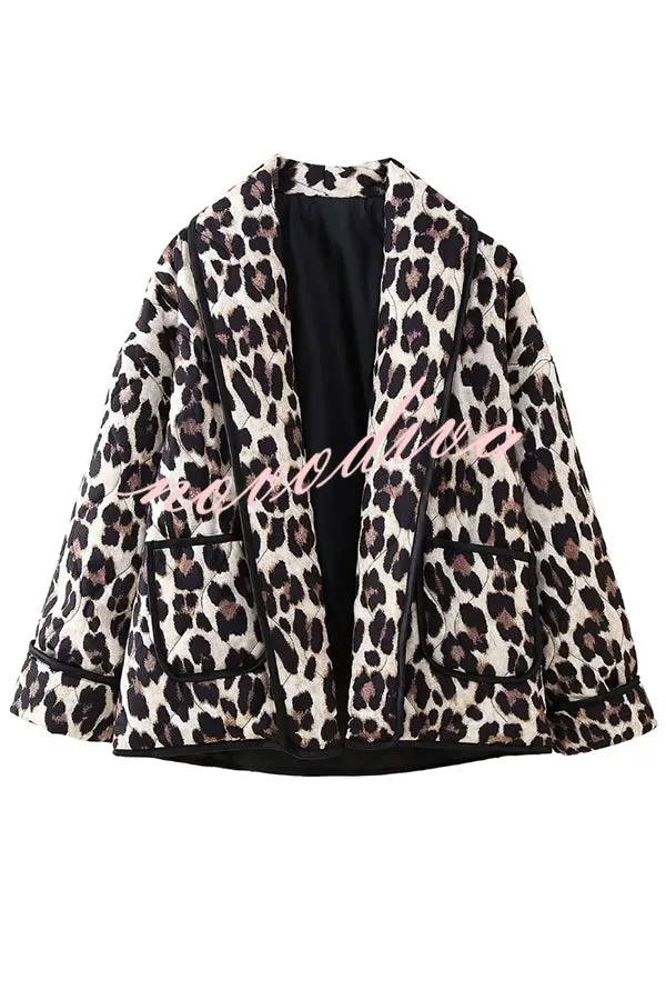 Leopard Print Loose Lapel Pocket Jacket