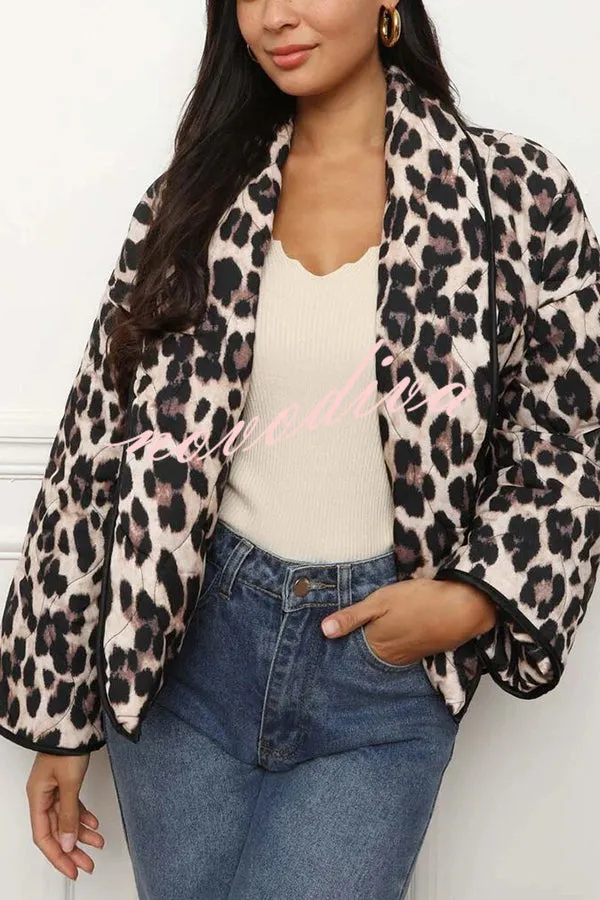 Leopard Print Loose Lapel Pocket Jacket