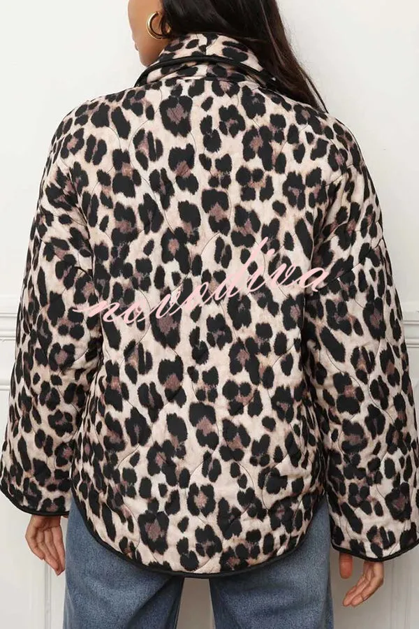 Leopard Print Loose Lapel Pocket Jacket