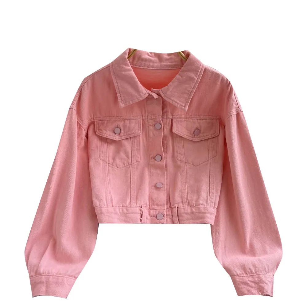 Loose Versatile Pink Denim Jacket