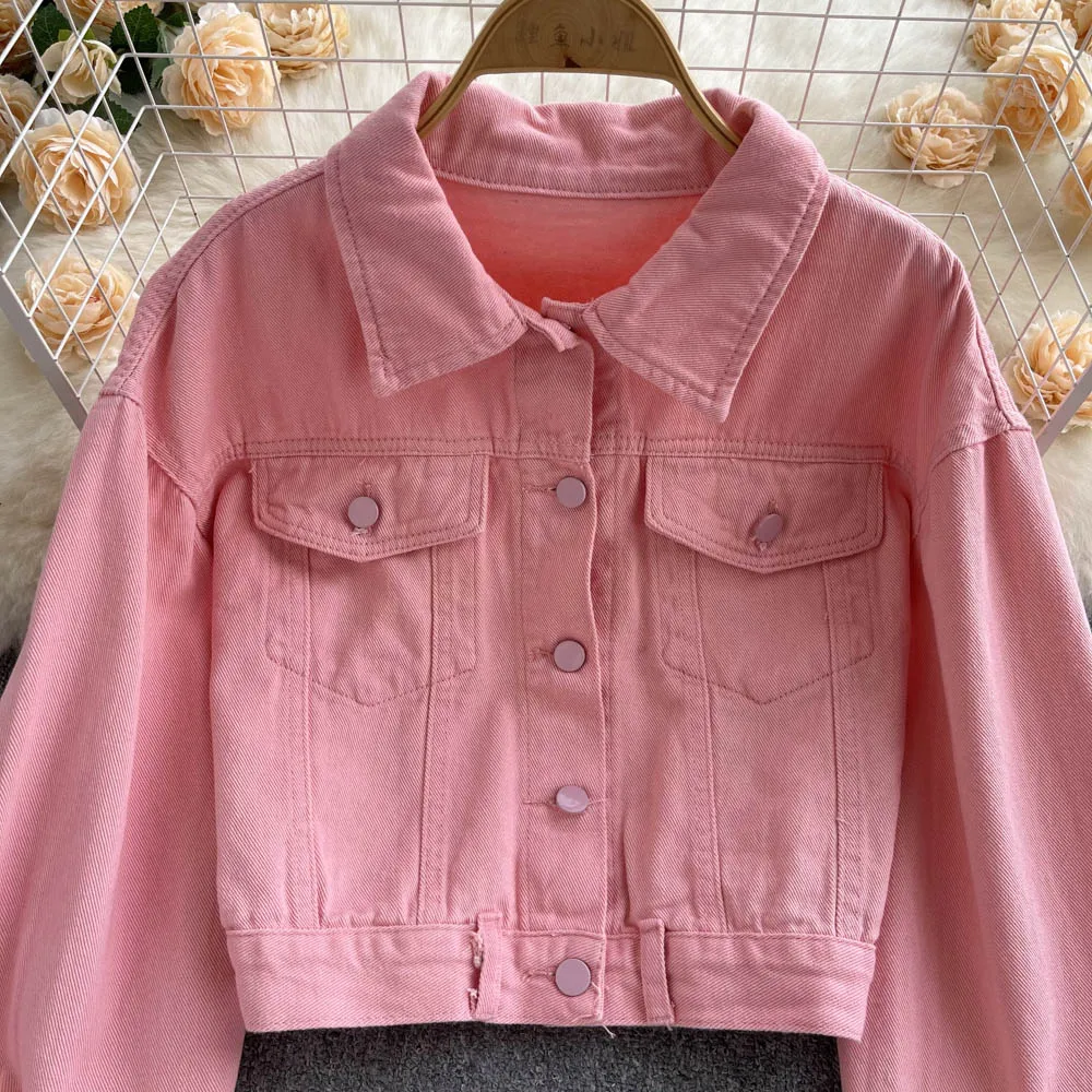 Loose Versatile Pink Denim Jacket