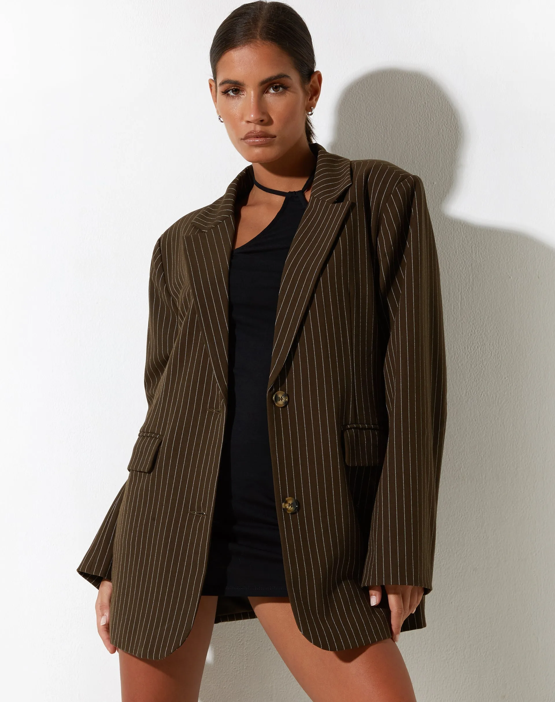 Maiwa Blazer in Pinstripe Brown