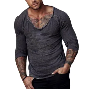 Men's Casual Round Neck Slim Fit Cotton And Linen Long Sleeve T-shirt 00337922K