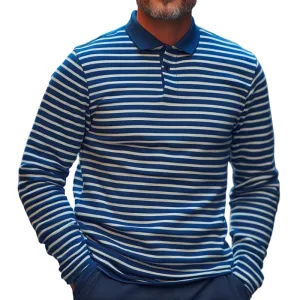 Men's Casual Striped Long Sleeve POLO Shirt 80780092F