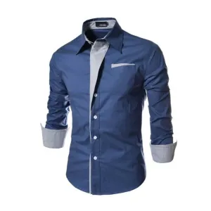 Men's Classic Design Patchwork Cotton Slim Fit Long Sleeve Shirt 30907788K