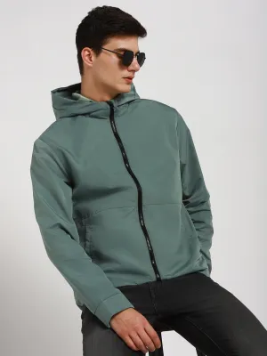 Men's Hooded Regular Fit Solid Petrol Jackets