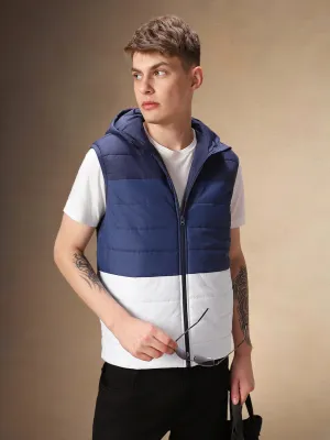 Men's Navy & White Colourblock Hooded Gilet Jacket