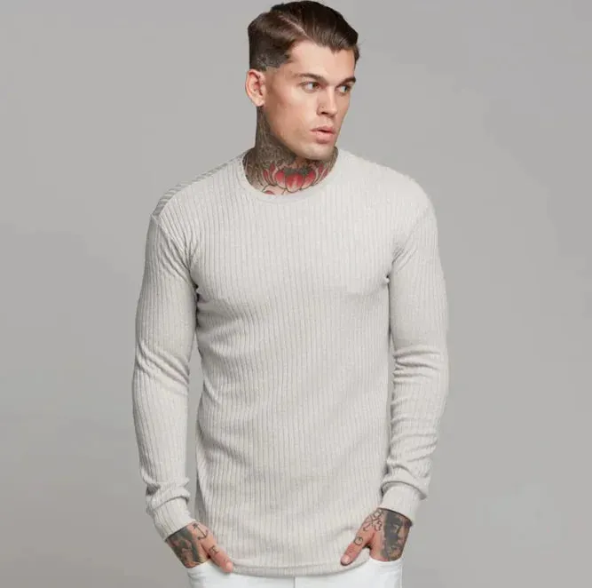 New Sports Bottoming Shirt Men's Fitness Casual Men's Slim Knit Sweater Long-Sleeved T-Shirt