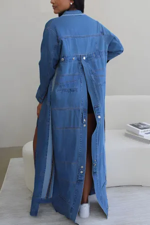 OPEN SLIT LONG DENIM JACKET