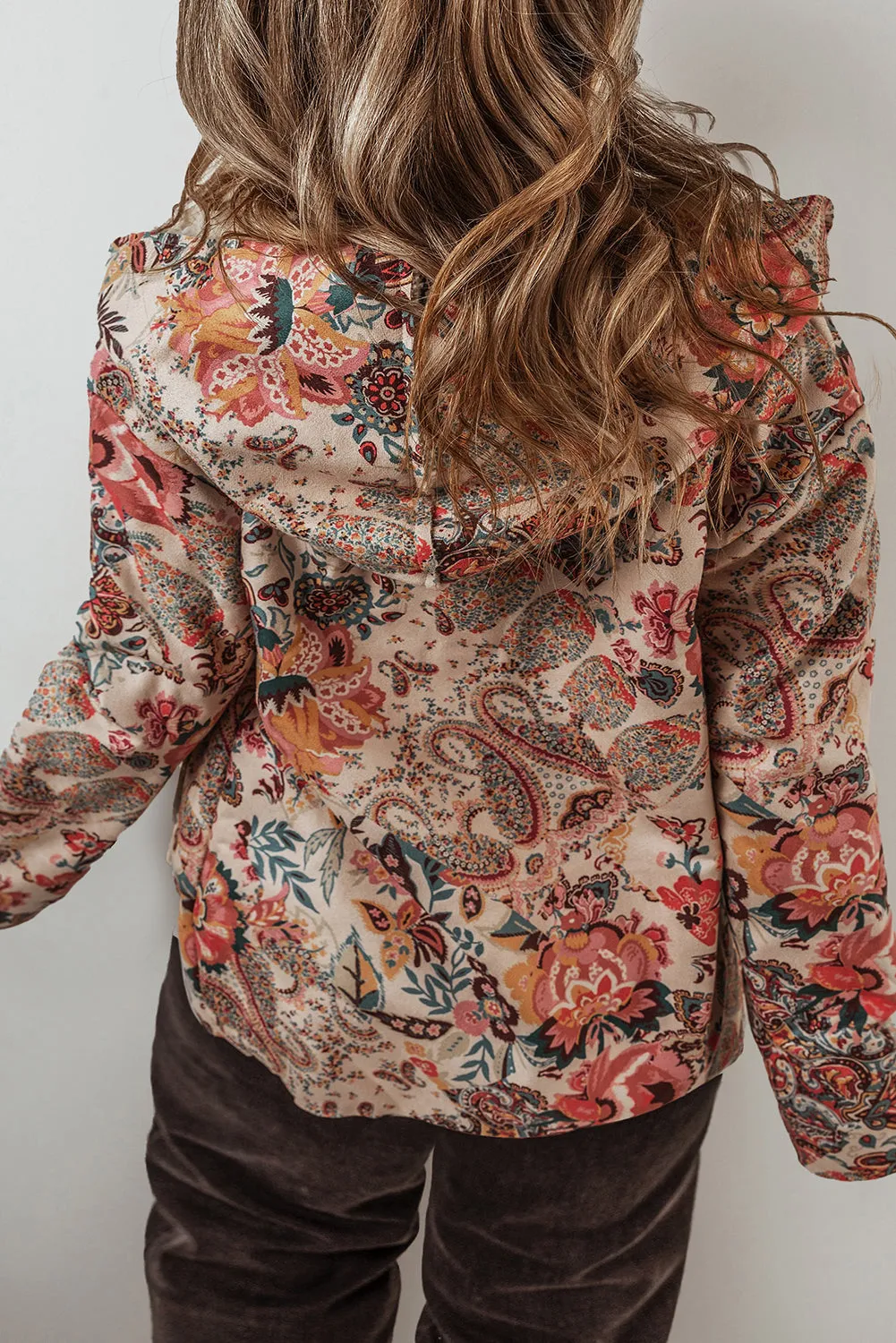 Paisley Floral Sherpa Lined Hooded Jacket