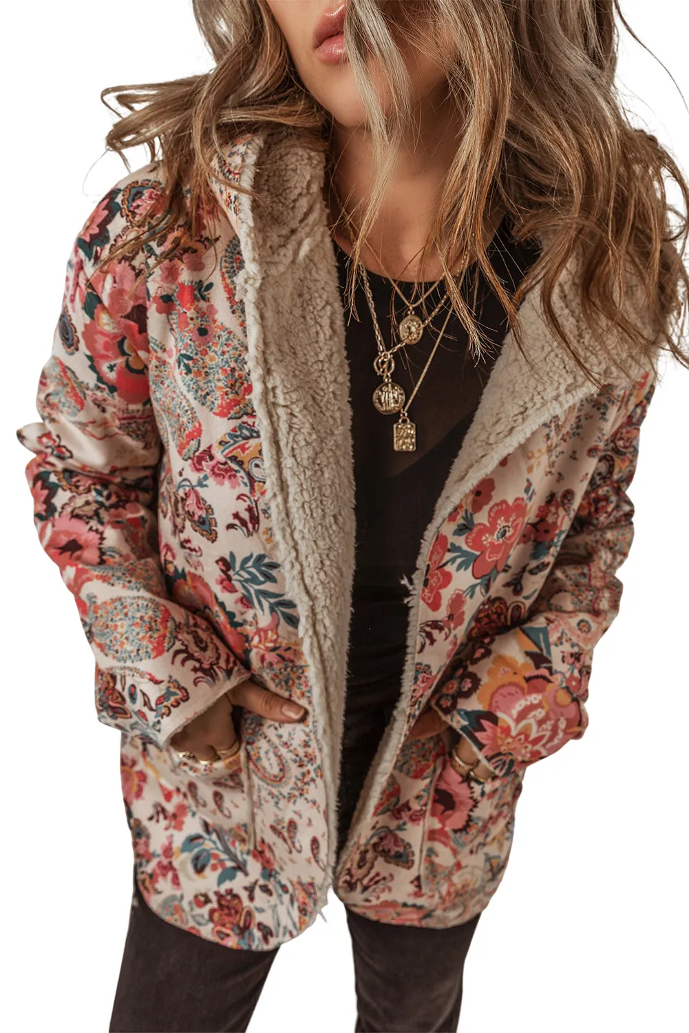 Paisley Floral Sherpa Lined Hooded Jacket