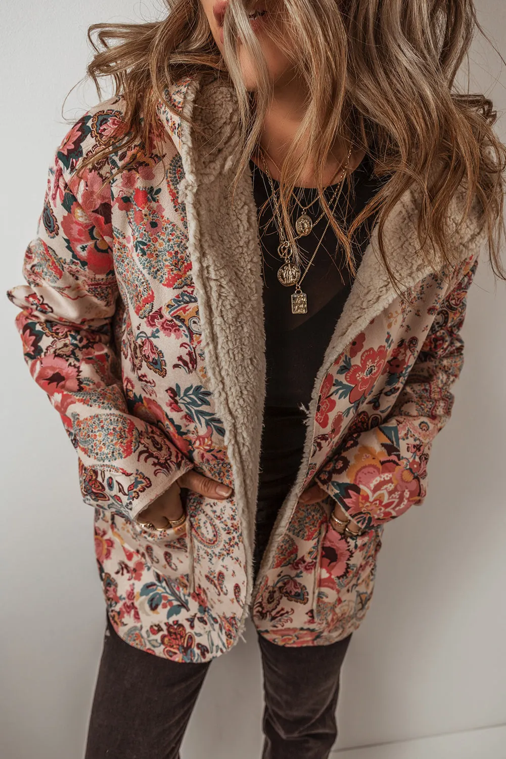 Paisley Floral Sherpa Lined Hooded Jacket