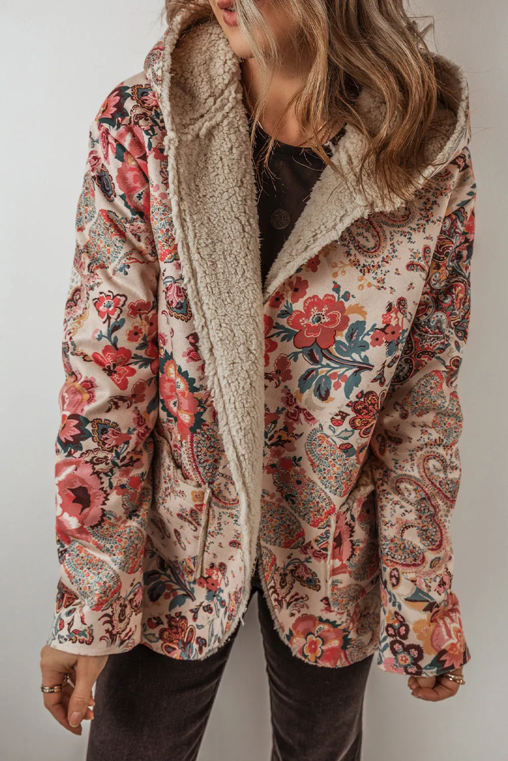 Paisley Floral Sherpa Lined Hooded Jacket