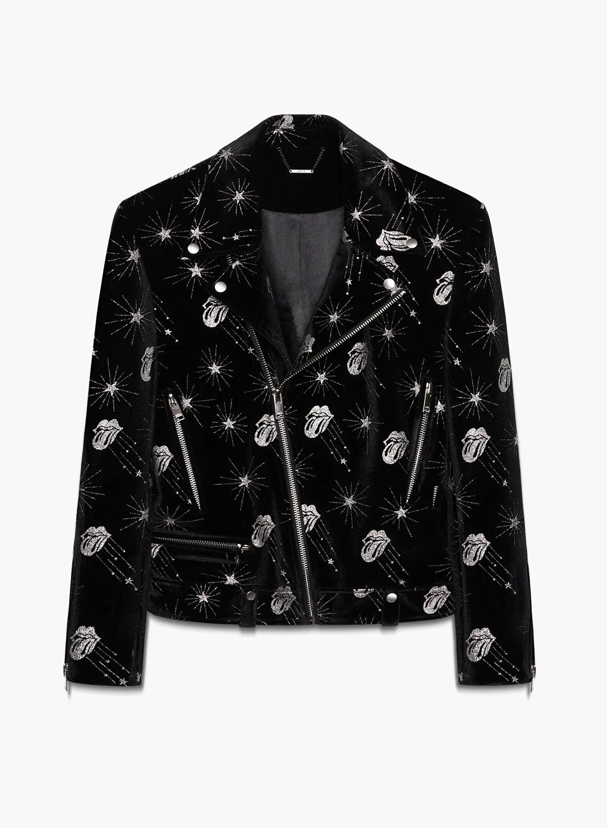 Phix X Rolling Stones Black Velvet Silver Tongue Biker Jacket