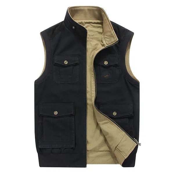 Plus Size Mutil Pockets Reversible Vest