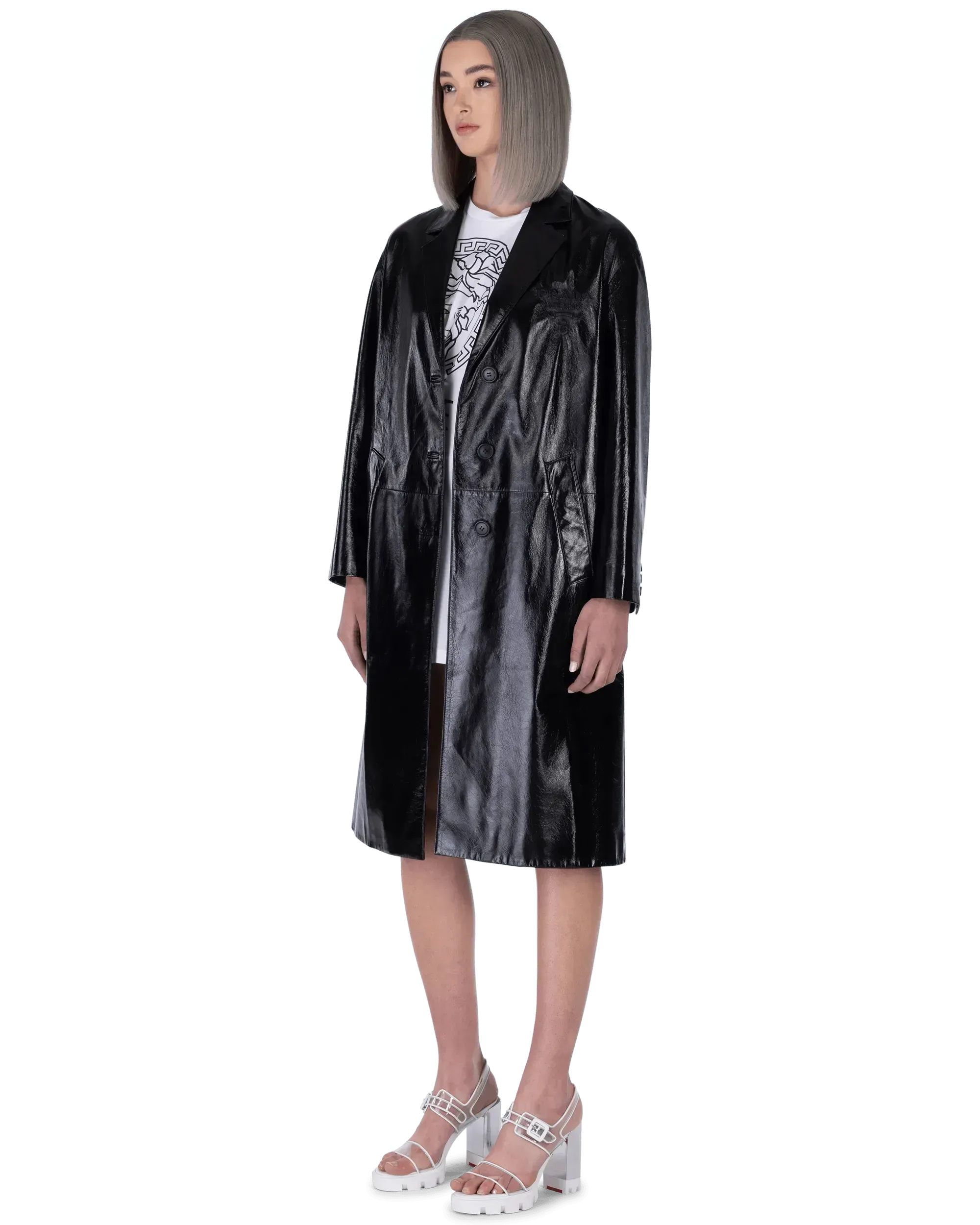 Relaxed Fit Patent Leather Coat