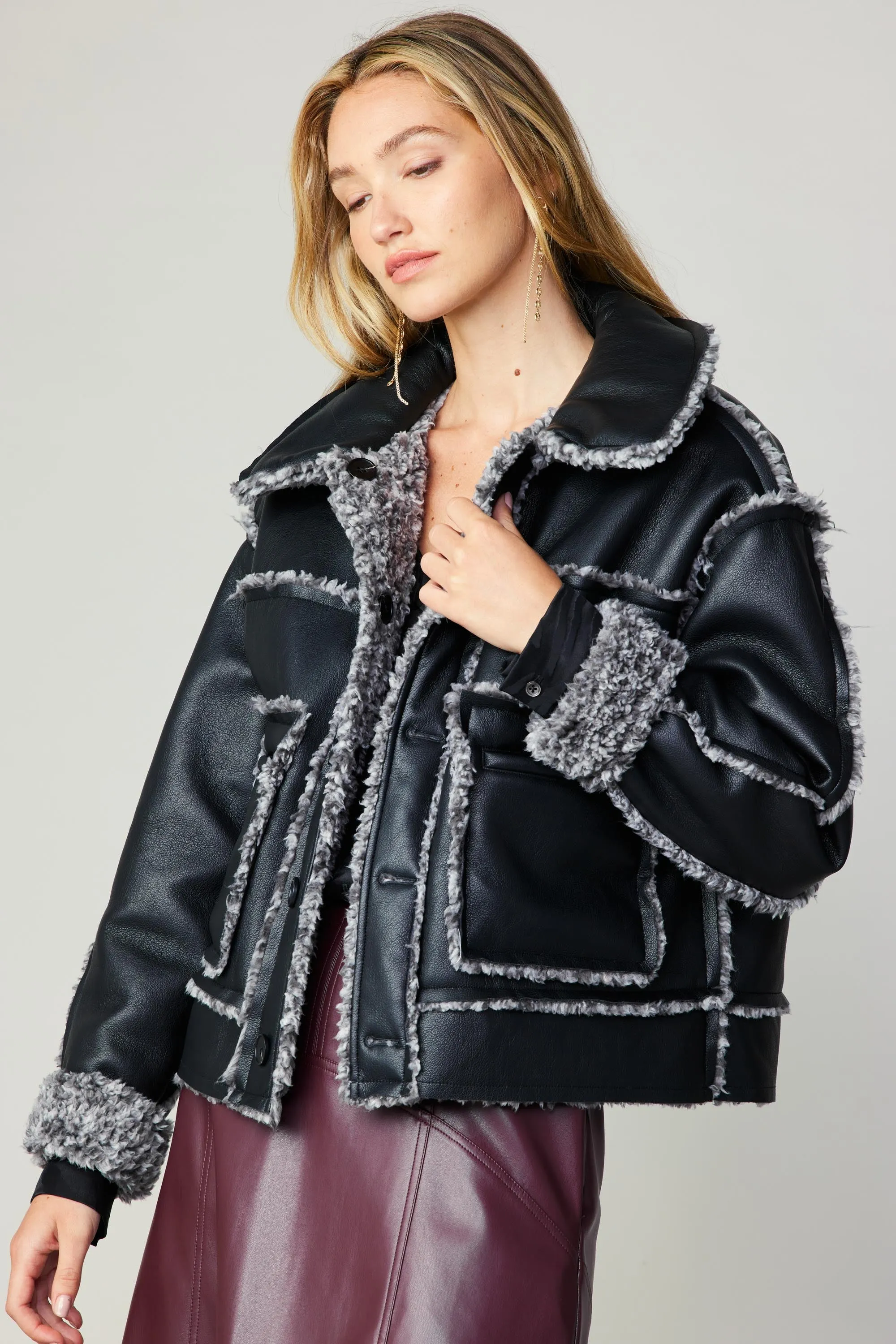 Reversible Vegan Leather Shearling Jacket