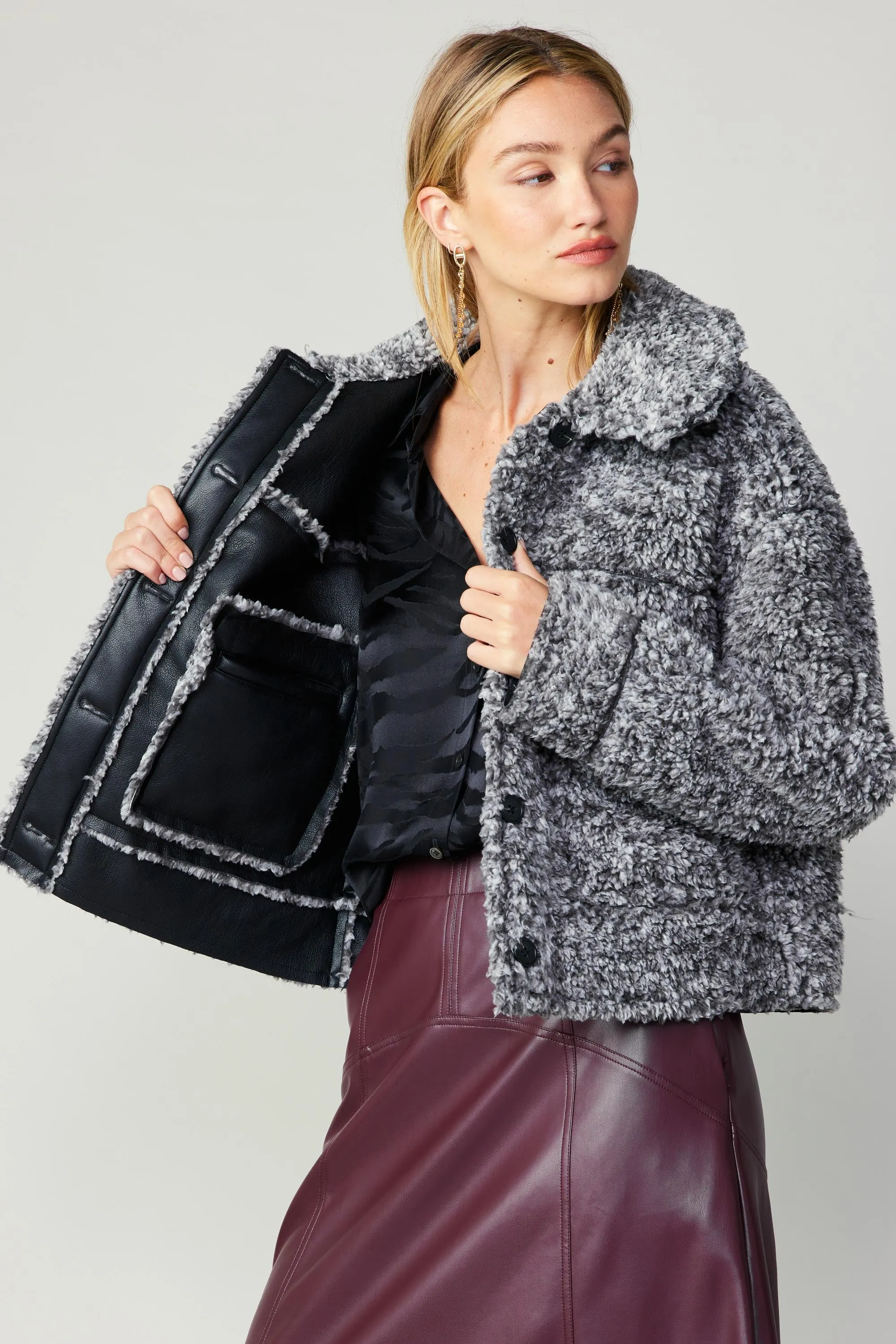 Reversible Vegan Leather Shearling Jacket