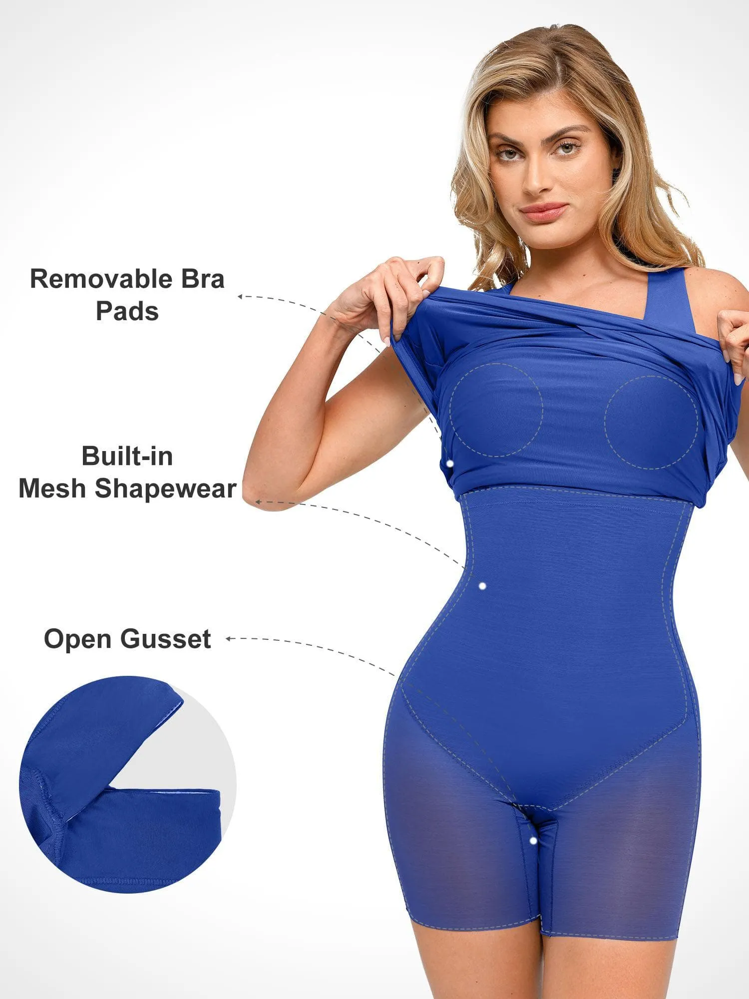 Shapewear Square Neck Sleeveless Ruched Bodycon Mini Dress