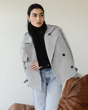 SHORT SOFT TRENCH COAT LIGHT GREY